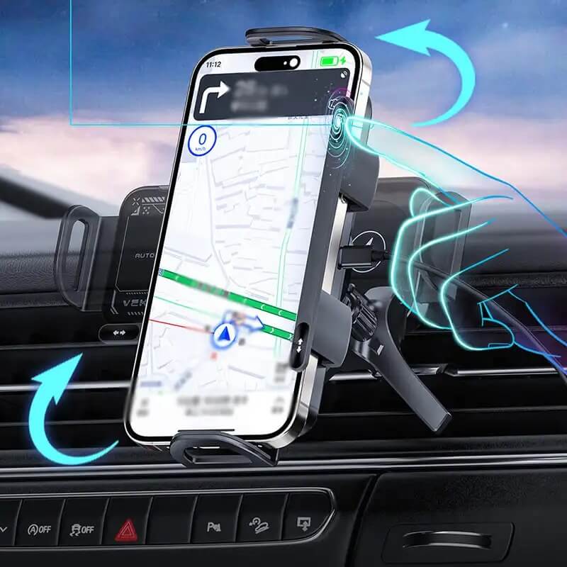 ChargeMount - Justerbar Smart Biltelefonhållare med 15W Trådlös Laddningsplatta för Fällbara Skärmar