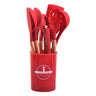 SilvaWare – Lot de 12 ustensiles de cuisine en silicone avec manche en bois | Accessoires de cuisine pratiques et colorés